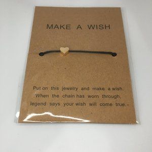 NEW Black MAKE A WISH Gold Heart Adjustable Bracelet